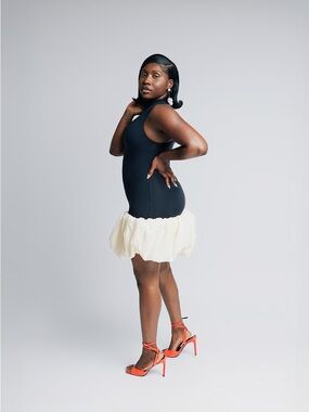 Black Mini Dress with Cream Ruffle Hem - Sleeveless Chic